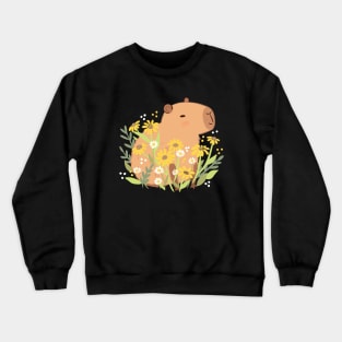 Cute capybara with daisy flowers Crewneck Sweatshirt